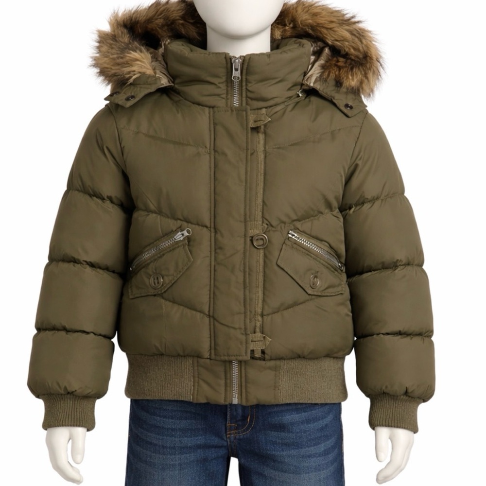 Girls Puffer Jacket with Faux Fur Hood